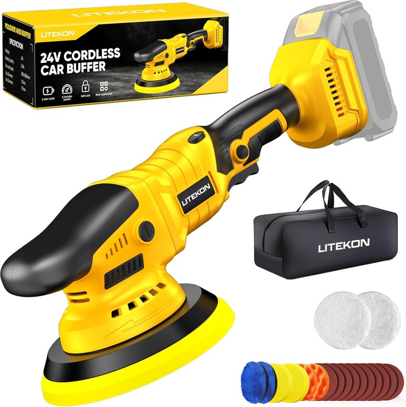 LITEKON Cordless Buffer Polisher Kit Compatible With De-Walt 20V Battery(No Battery), 2800-5800RPM High Power Orbital Car Polisher with Variable Speed, 21PCS Polishing Accessories, for Car Polishing/Waxing - Image 1